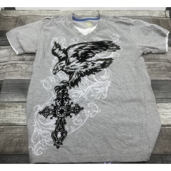 BUZZ CUTS Eagle And Cross Graphic Tee, Size Large, Cotton, grey/black/white. - Picture 1 of 7
